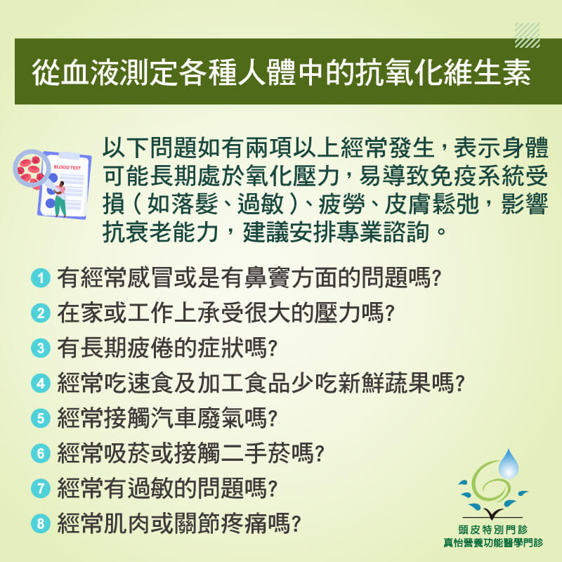從血液測定各種人體中的抗氧化維生素