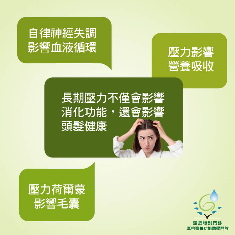 長期壓力不僅會影響消化功能，還會影響頭髮健康